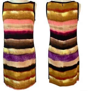 ANN TAYLOR Warm Neutral Watercolor Sunset Stripe Sheath Knee-length Work Dress